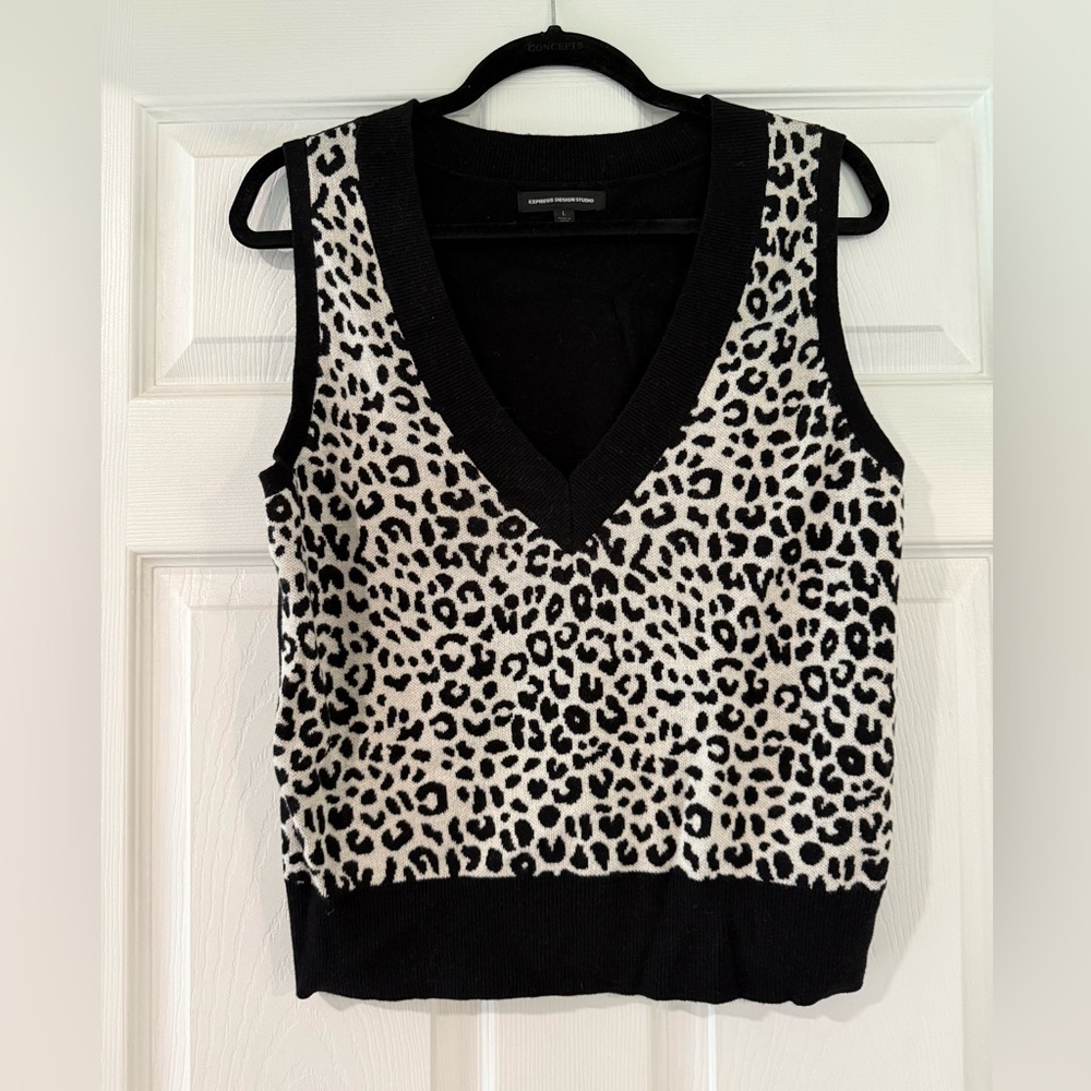 Express Leopard Print Knit Vest